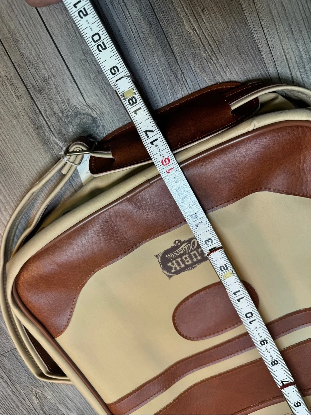 Vintage Mr. Roberts Designer Luggage bag cream brown vinyl Lubik Oldsmobile Logo